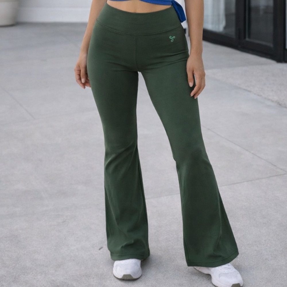 Green Apple Olive Flare Pants - Picture 2 of 11